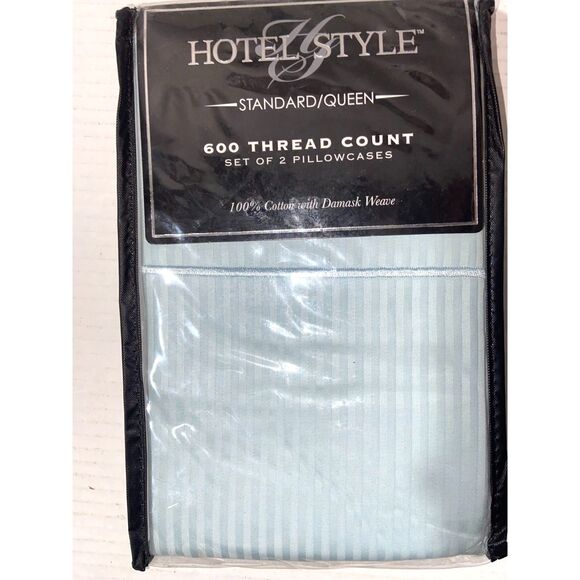 Queen Pillowcases Hotel Style 600 Thread Count Cotton Damask Weave Teal Cloud - Picture 1 of 4